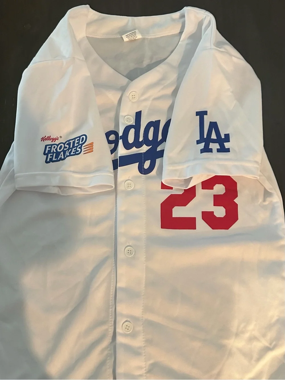 LA Dodgers Adrian Gonzalez #23 SGA Jersey Youth XL White Kellogg's Frosted Flake